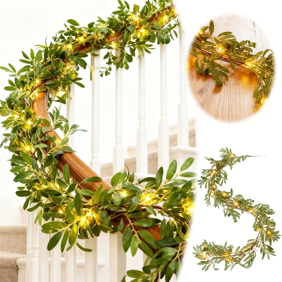 190cm LED Vine with Fairy Lights for Home Decoration Realistic Greenery Leaf Impressions Indoor Wall Shelf Party Battery Operated Novelty Polyester Material