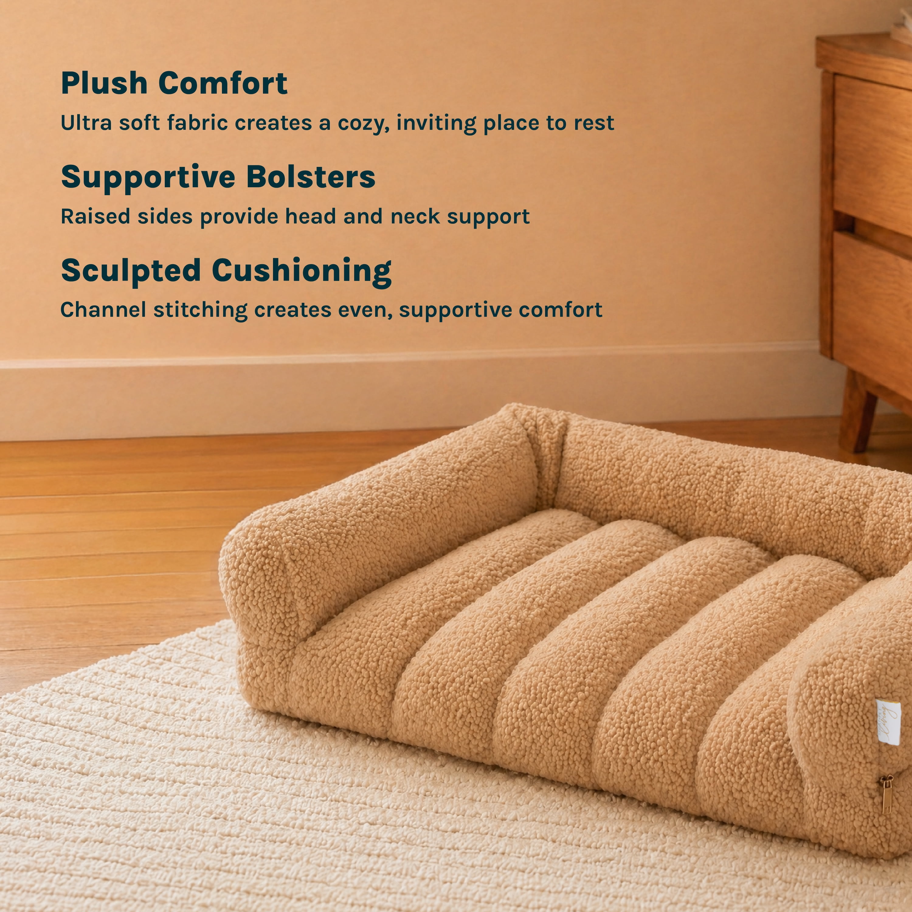 SportPet Designs Quilted Sherpa Sofa-Style Pet Bed Lounger, Brown, Large, 35 in x 25.5 in x 8 in
