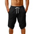 thumbnail image 3 of Mens Casual Soft Linen Long Shorts Knee Length Sport Running Lounge Work Shorts Capri Pant Summer Beach Casual Drawstring Shorts with Pockets Black Xl, 3 of 6