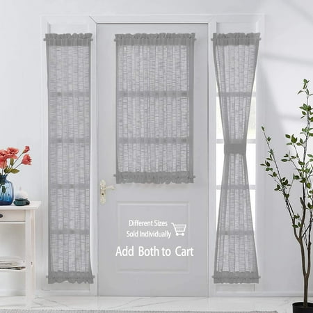 Grey Sidelight Door Panels 40 Short Linen Texture Semi Sheer French Curtains For Entry Front Foyer Privacy Not See Through Natural Gray 24 W X 2 Pack Canada Grey Sidelight Door Panels 40 Short, Front Door Curtains