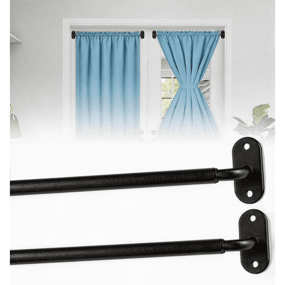 Supforce 19-32" 1/2" Diameter Adjustment Curtain Rods, Wrap Around Curtain Rod for Windows Doors,Black,2packs