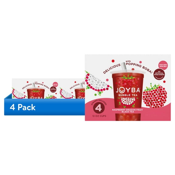 (4 pack) Joyba Raspberry Dragonfruit Black Tea Bubble Tea, 12 fl oz Cup (Pack of 4)