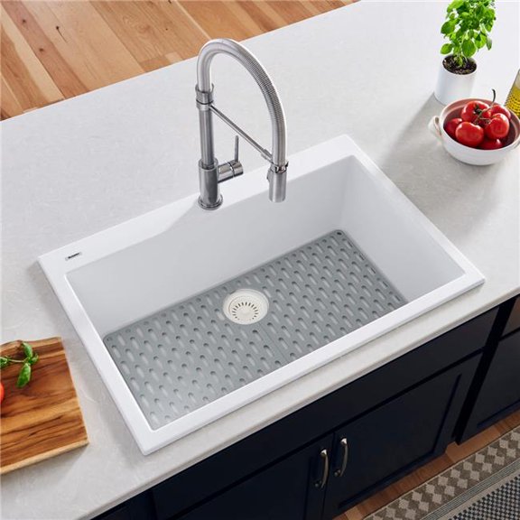 Ruvati USA RVG1027WH 27 x 20 in. Drop-in Topmount Granite Composite Single Bowl Kitchen Sink, Arctic White