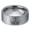 thumbnail image 2 of Tungsten Crown Royalty King Queen Diamond Circle Band Ring 8mm Men Women Comfort Fit Gray Flat Cut Brushed Polished, 2 of 4