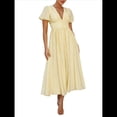 thumbnail image 2 of Vestido Elegante de Fiesta Playera para Mujer, con Escote en V, Mangas Abullonadas y Botones. Amarillo S, 2 of 10