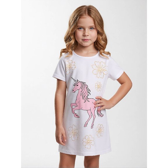 Kids Fashion Short Sleeve Dress Slim-Fit Round Neck Casual Dresses for Girls Tween Girls Age 8-13 Pockets