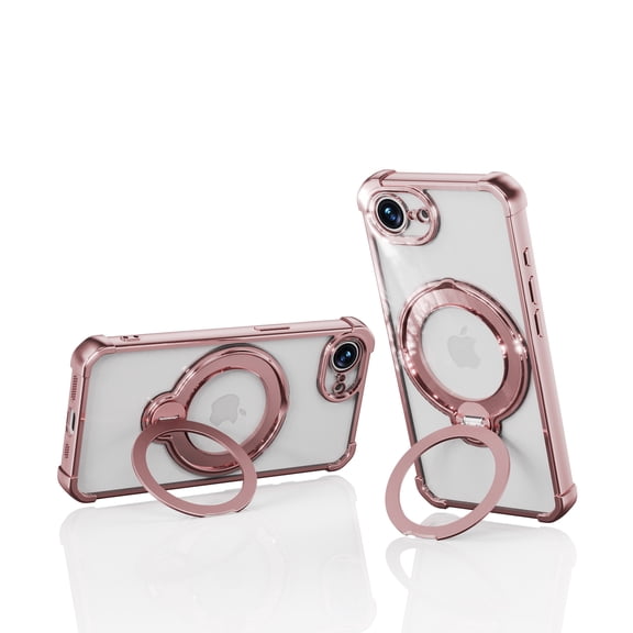 For iPhone 16e/17e Phone Case,Four Corners Rasied Drop Protection,With 360° Rotatable Ring Kickstand,Anti-Scratch Shockproof Anti-fall Non-Slip Durable Rugged Phone Case Cover,Pink