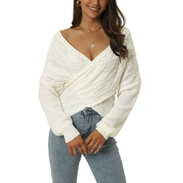 Cross wrap off shoulder sweater cheap