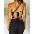 thumbnail image 5 of Women's Sexy Diagonal Shoulder Strap Sleeveless Backless Tight Top Seaside Nightclub Party 2024 New Model, 5 of 5
