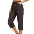 thumbnail image 3 of Cargo Capri Pants for Women Casual Summer Drawstring Elastic Waist Quick Dry Hiking Capris with Pockets, L, 3 of 7