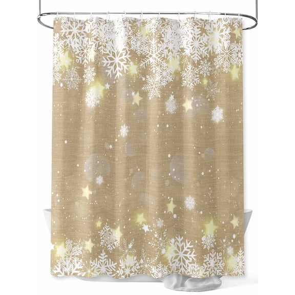 Beige Snowflake Christmas Small Stall Shower Curtain, Waterproof Shower Curtains for Bathroom, Winter Xmas Snowflake Farmhouse Washable Fabric Cloth Bath Curtain for Bathtub with Hooks 36x78 Inches