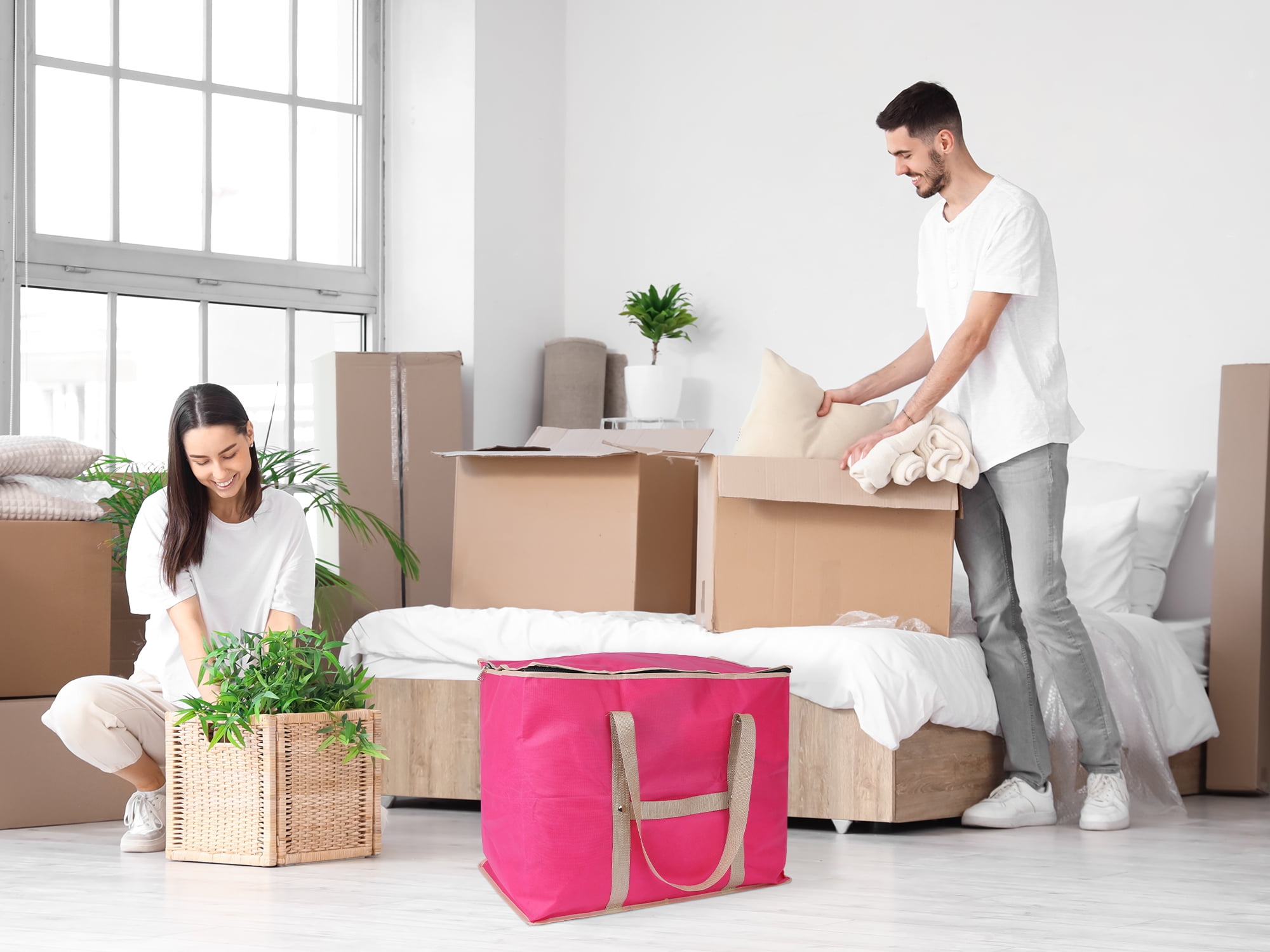 Unique Bargains 1 Pack Clothes Storage Bags Moving Bags Rose Red 24*20*16in