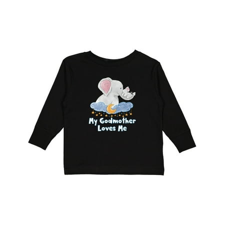 

Inktastic My Godmother Loves Me Cute Elephants Clouds Moon and Stars Gift Toddler Boy or Toddler Girl Long Sleeve T-Shirt