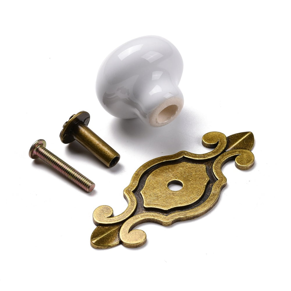 Round-shaped Porcelain Cabinet Door Knobs Kitchen Drawer Pulls Cabinet Handles with Screw & Zinc Alloy Finding White 73x29.5x2mm