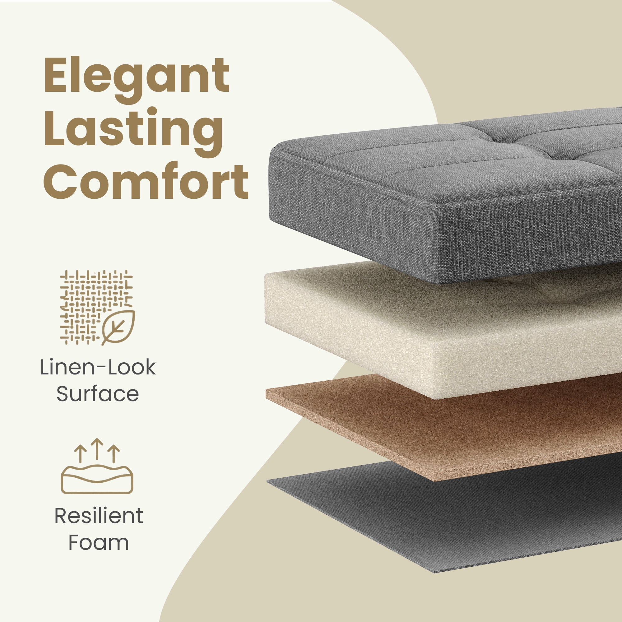 Ledrem Large Folding Storage Ottoman Bench with Footrest, Dove Gray