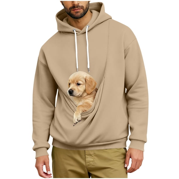 Ceisia Pet Carrier Hoodie Long-Sleeve for Men with Cotton Fabric Solid Color Drawstring Dogs Cats Pockets Beige XXXXL Gift