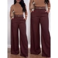 thumbnail image 4 of Women Fall Wide Leg Trousers High Elastic Waist Loose Pleated Long Flowy Palazzo Work Pants with Pockets Wine Red XXL, 4 of 8