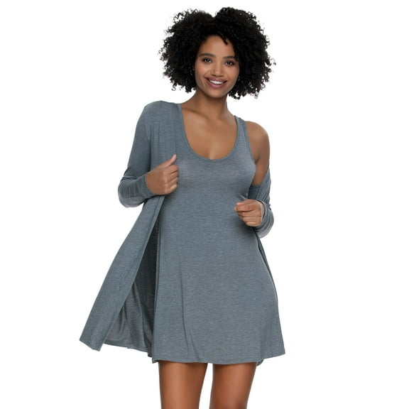 Felina Modal Tank Chemise And Wrap - Womens Loungewear, Posh Pajama Sets For Women - Lounge Set (Heather Grey, Small)