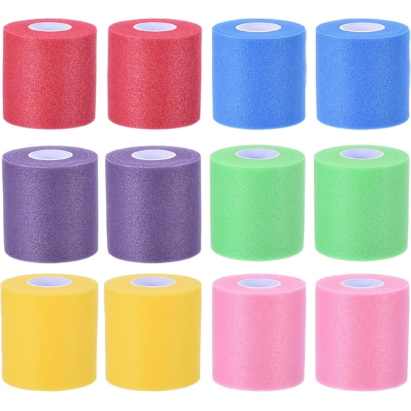 PinesC Foam Sports Pre-Wrap Athletic Tape Sports Elastic Wrap Breathable Bandage Rolls Tennis Racquet Grip Tape Cushion Wrap for Hair Ankles Wrists Yellow, Rose red, Light pink, Green, Blue, Purple