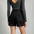 thumbnail image 6 of Ruffle Hem Jean Shorts for Women Stretchy Loose High Waisted Casual Denim Shorts with Pockets, 6 of 6