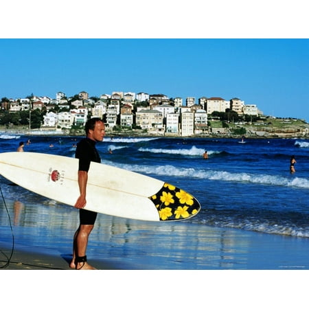 Surfer Carrying Surfboard on Bondi Beach, Sydney, New South Wales, Australia Print Wall Art By Holger