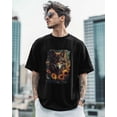 thumbnail image 2 of Camisetas para hombre, camiseta de algodón con cuello redondo, diseño de lobo y girasol, manga corta, pintura al óleo., 2 of 8