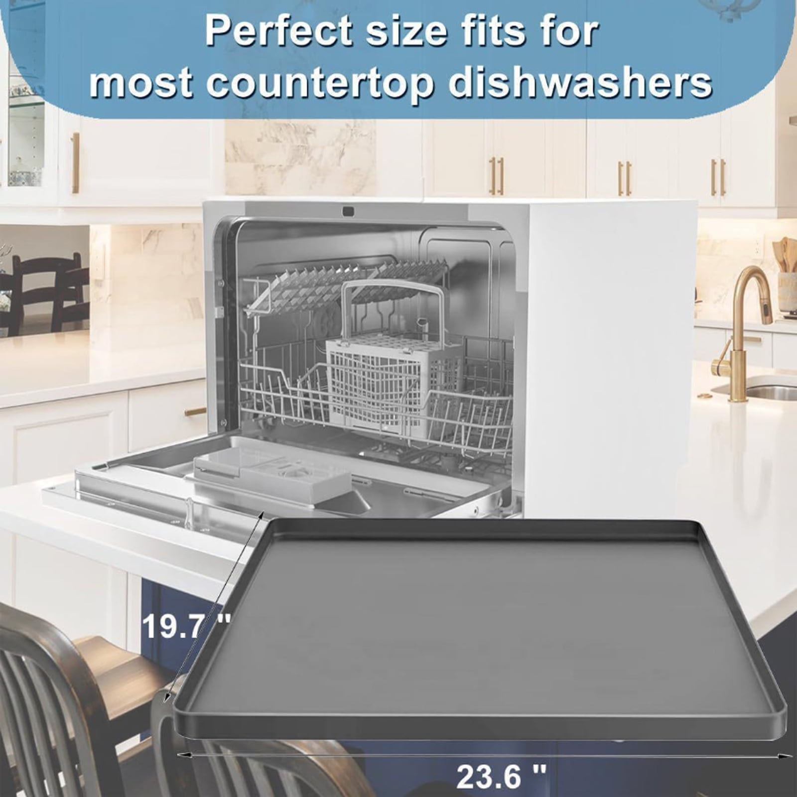 Multi-Function Dishwasher Drain Pan Silicone Mat, Drip Tray with Raised Edges, Leak Prevention