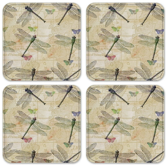 Vinyl Drink Coasters - Set of 4 - Dragonflies & Butterflies