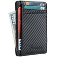 thumbnail image 1 of Front Pocket Minimalist Leather Slim Wallet RFID Blocking Carbon Fiber Texture(Black), 1 of 2