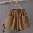 thumbnail image 7 of Bxsruta Women's Cotton Shorts High Waist Loose Fit Elastic Waistband Wide Leg with Pockets for Summer Casual Lounge, 7 of 7