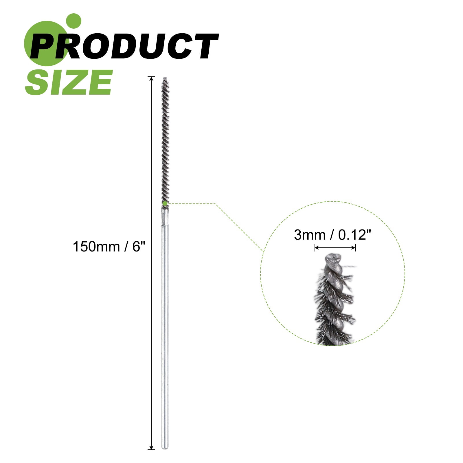 6pcs Pipe Cleaners Brush Set 0.12 Inch Stainless Steel Bristles Cleaning Brush with Ergonomic Handle for Bottles Straws Pipes Keyboards Tubes, Silver