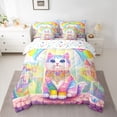 thumbnail image 2 of Homewish Cartoon Gradient Cat Twin Bedding Sets 7-Piece for Teenagers Boys Girls,Dreamy Princess Bedding Comforter Set Microfiber,Flying Butterflies Kawaii Rainbow Breathable Sheet Sets, 2 of 8