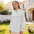 thumbnail image 2 of Tweang Linen Tops for Women Cotton Linen Beach Tops Shirts Button Down Dress Shirts Loose Fit Casual V-neck Tops Lapel Gauze Tops Linen Tops for Women Boho Linen Shirts for Women Fall Tops White M, 2 of 4