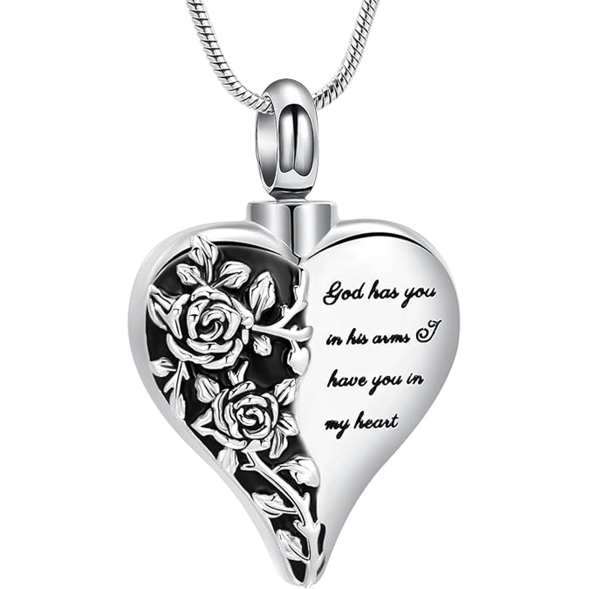 Rose Flower Cremation Urn Necklace for Ashes Stainless Steel Memorial Cremation Ash Jewelry Keepsake Heart Ashes Necklace for Women Men
