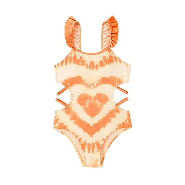 REDARER Kids Girls Tie-Dye One Shoulder Swimsuit – Hollow-Out Ruffle Bathing Suit Swimwear,Size 9-10 Years