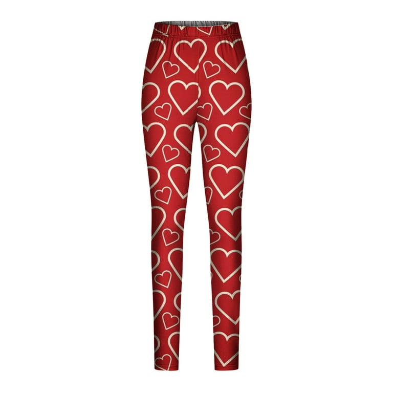 Hfyihgf Women's Valentines Day Leggings High Waisted Workout Yoga Pants  Heart Print Tummy Control Gym Fleece lined Legging(Watermelon Red,L)