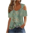 thumbnail image 1 of Summer Savings Clearance Staron Tops for Women Trendy Summer Eyelet Embroidery Short Sleeve Basic Tees Spring Summer Floral Print Cold Shoulder V Neck Blouses, 1 of 5