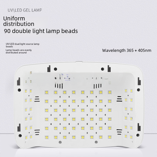 Máquina de fototerapia con lámpara de uñas, máquina de belleza para uñas de 380 W, lámpara de fototerapia con almohada de doble mano de 90 LED
