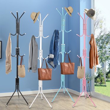 68.9x17.7in Metal Coat Rack Assembled Living Room Floor Hat Clothing Display Stand Home Furniture Multi Hooks Hanging Clothes, Black