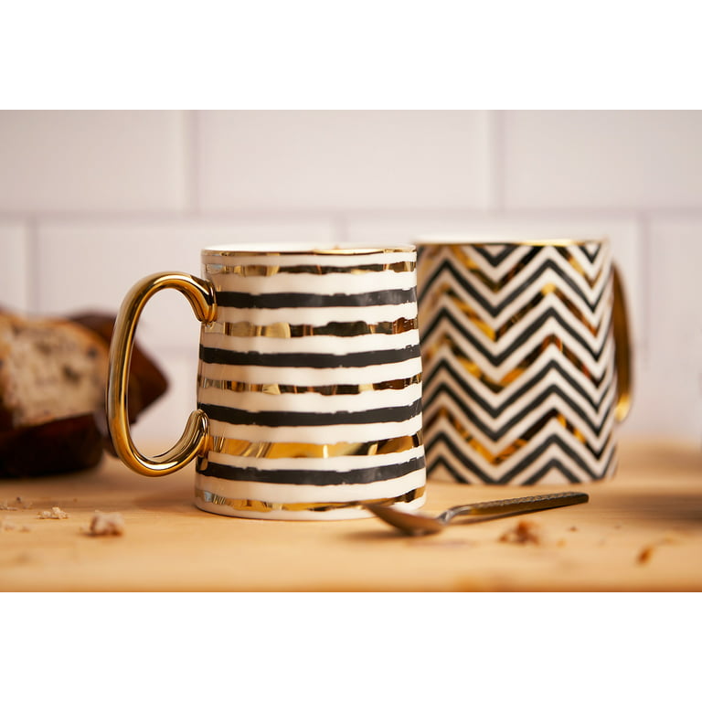 Kook Black And Gold Coffee Mugs, Lined, 14.8 Oz, Set Of 2 : Target