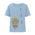 thumbnail image 4 of USSUMA Womens Tops Dressy Casual Women Casual Cotton And Linen Top Printed Short Sleeve Plus Tunics Button Tunic T-shirt Blouse Tops Ladies Tops Trendy, 4 of 5