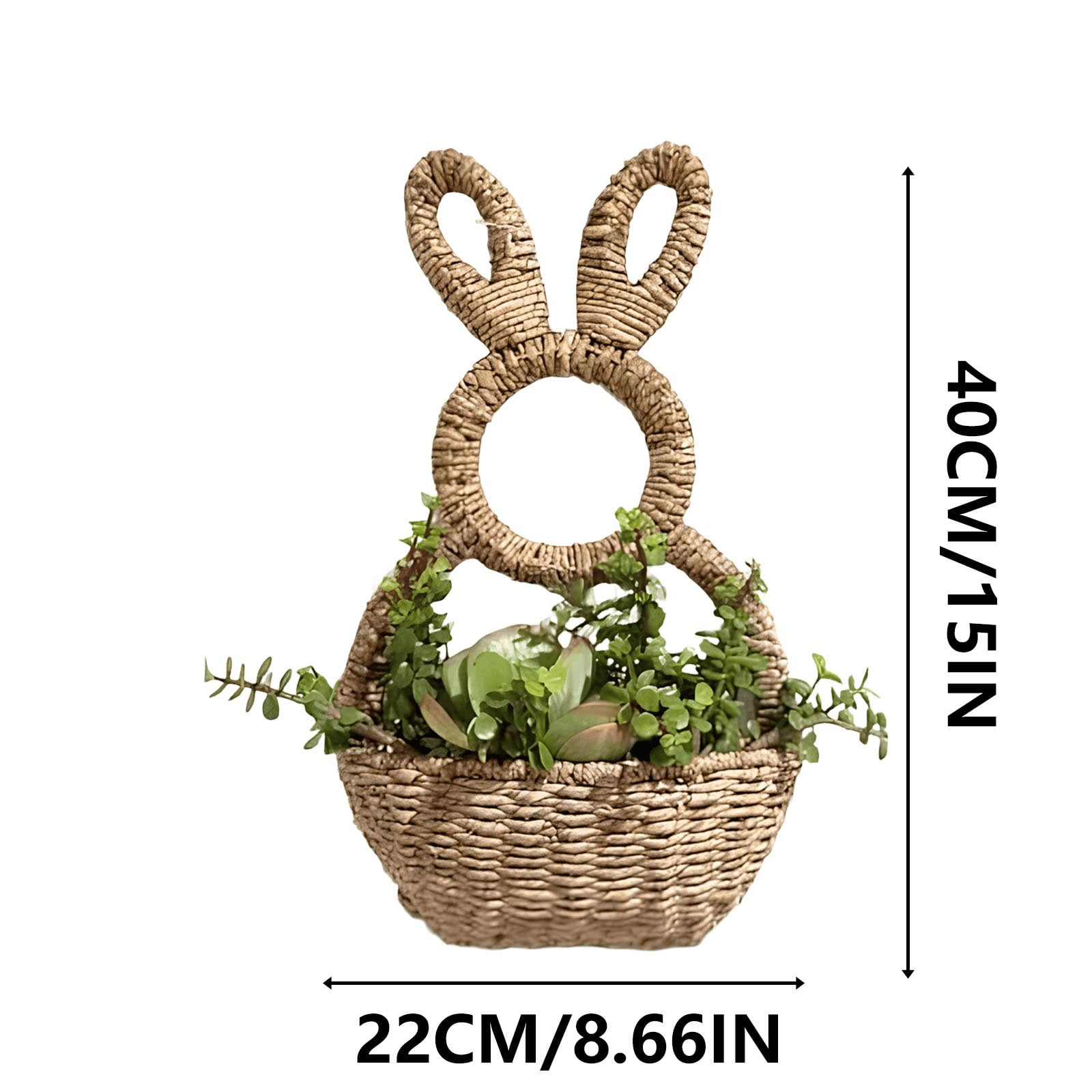 Bunny Basket Hanging Wall Pocket Spring Decor,2025 Easter Bunny Hanging Ornament,Woven Rabbit Statue Spring Wreath,Unlined Bunny Basket Makes Decorate for Flowers, Easter Eggs, Gifts
