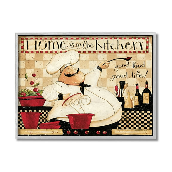Stupell Industries Home is the Kitchen Phrase Charming Vintage Chef Gray Framed by Dan DiPaolo