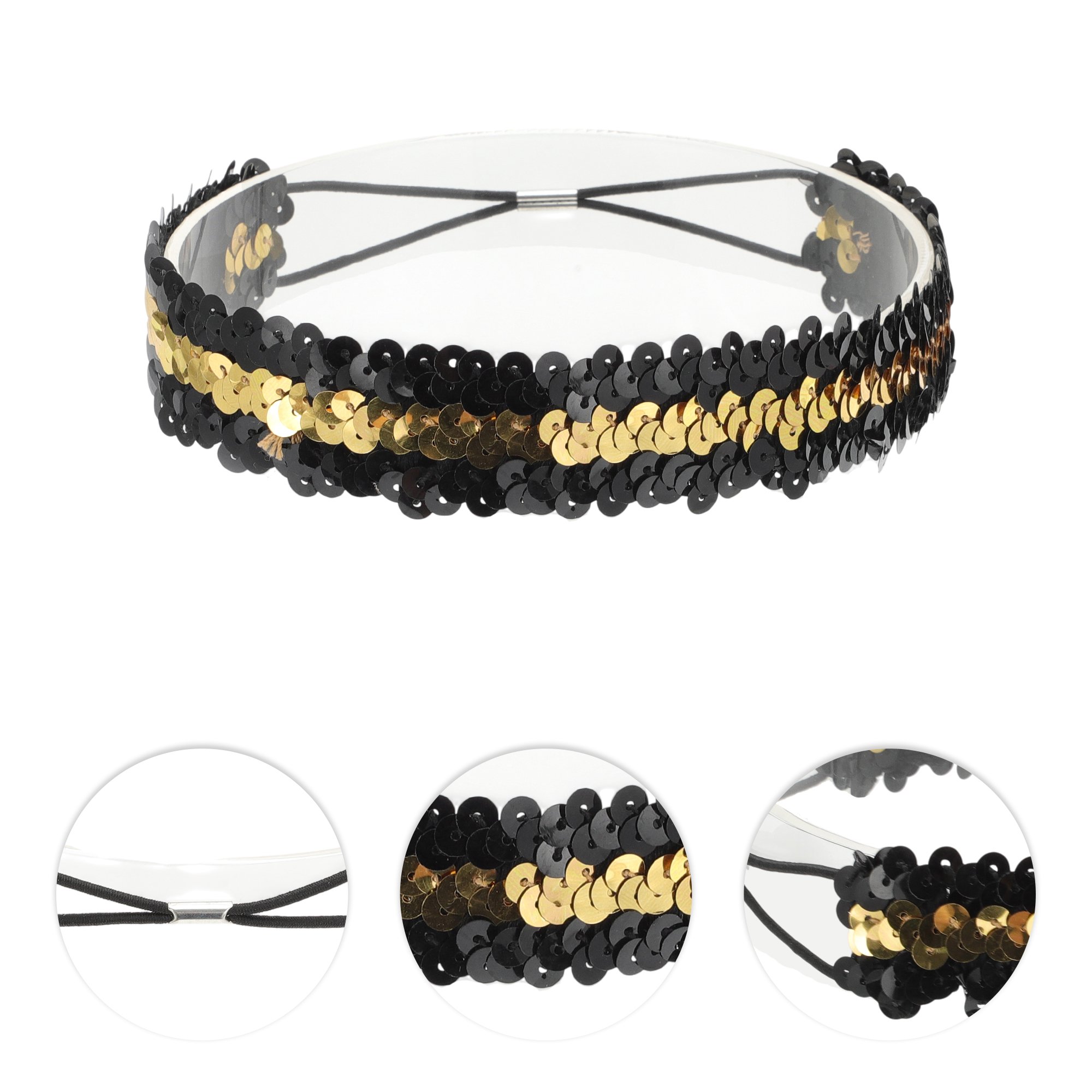 Unique Bargains Elastic Band Sequins Headbands 1 Pc Black Gold Tone