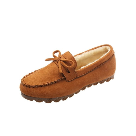 hopeusnice Clearance Women s Suede Loafers Fuzzy Fleece Lined Slip On Flats Comfortable Winter Shoes Warm Indoor Outdoor Flats Brown 38