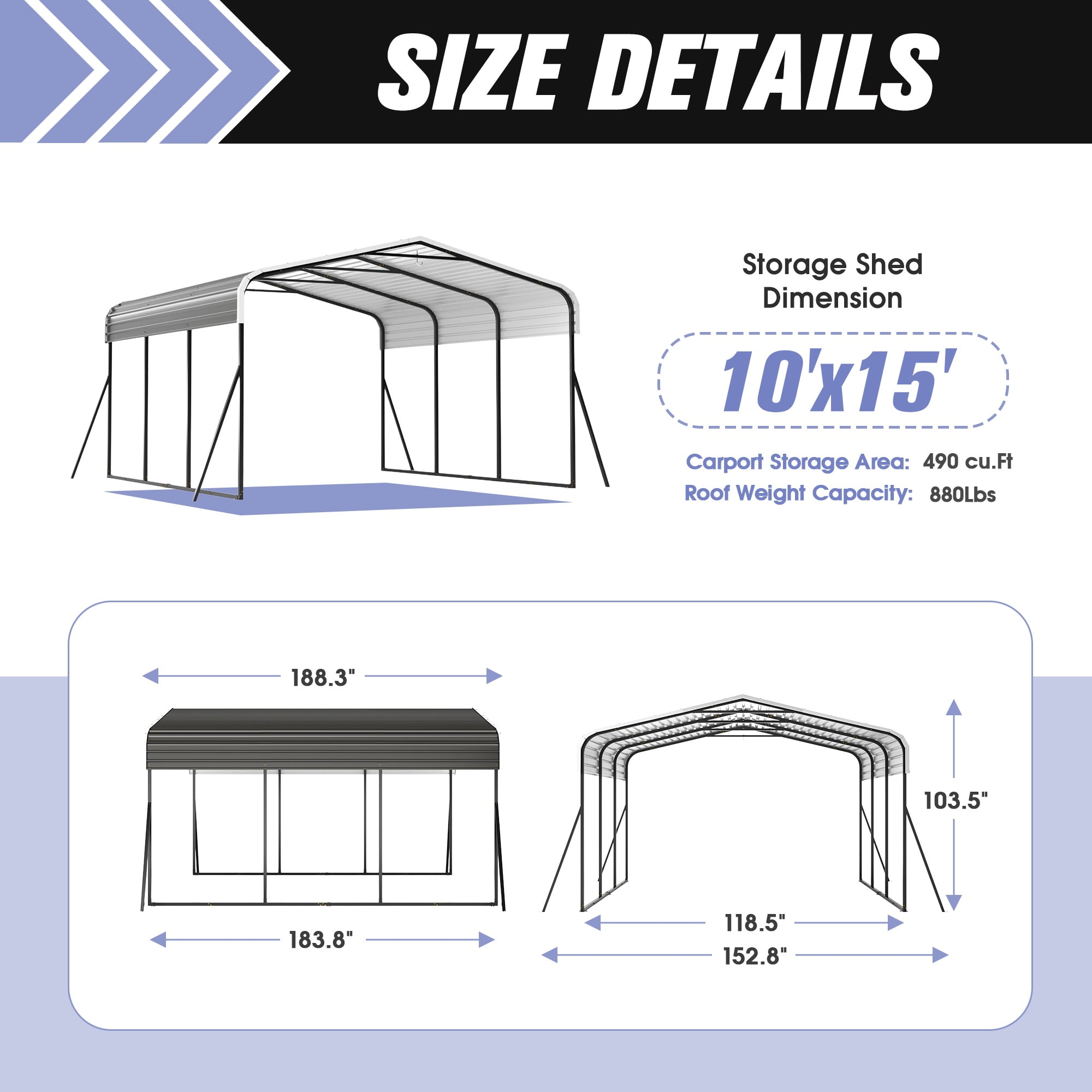 12 x 20ft Carport Galvanized Steel, Heavy Duty Carport Shelter for Outdoor, Weatherproof Roof, Car Boat Tractor ATV RV Shelter, 44MPH Near Gale Level