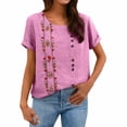 thumbnail image 4 of Embroidered Cotton Linen Tops Boho Peasant Gauze Blouses Womens Gauze Tops Flowy Tops For Women Short Sleeve Henley Tops Gauze Tunic Tops For Women Summer Blouses For Women Summer Linen Tops Pink M, 4 of 9