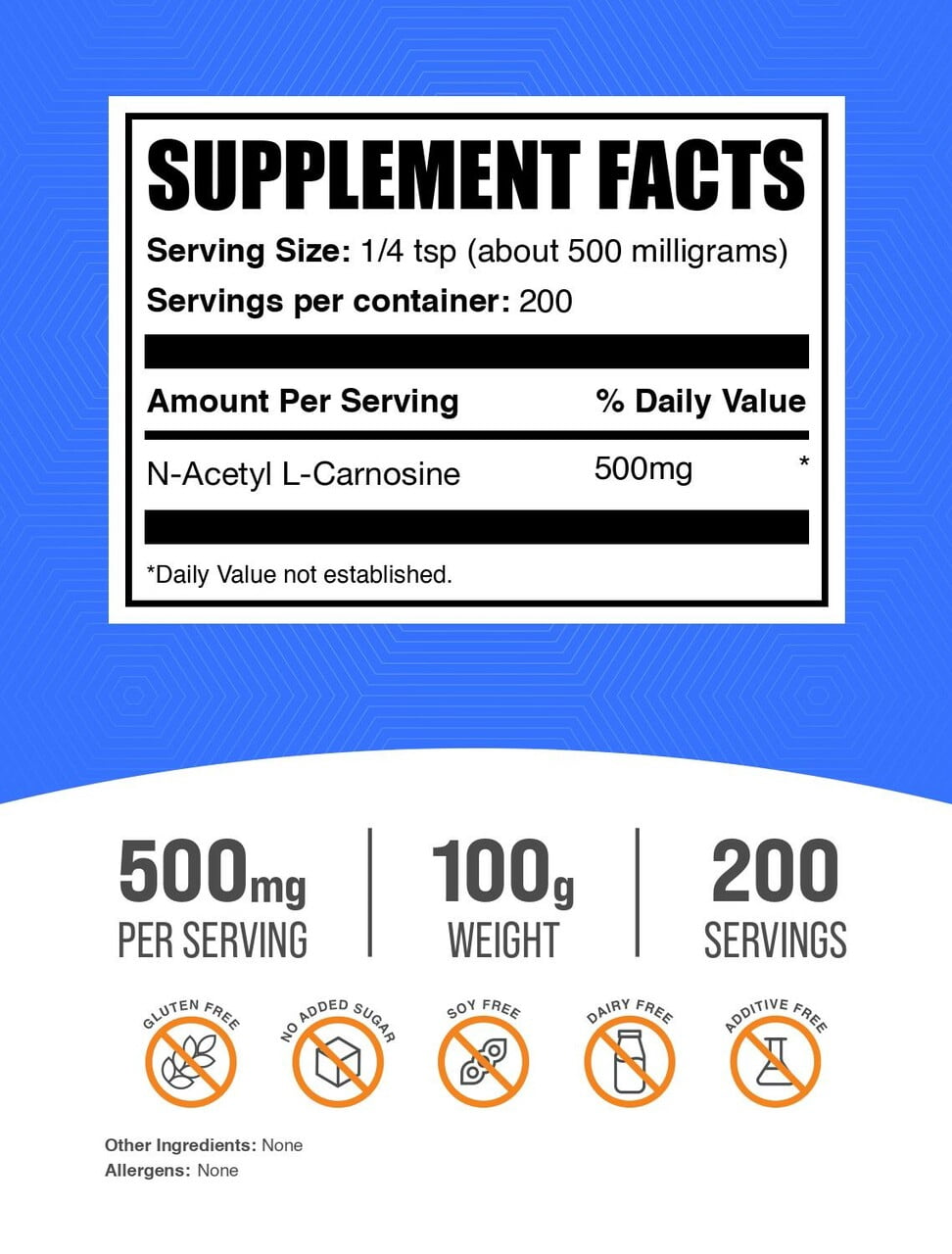 BulkSupplements N-Acetyl L-Carnosine Powder - 500mg per Serving - 100 Grams (3.5 oz) - 200 Servings