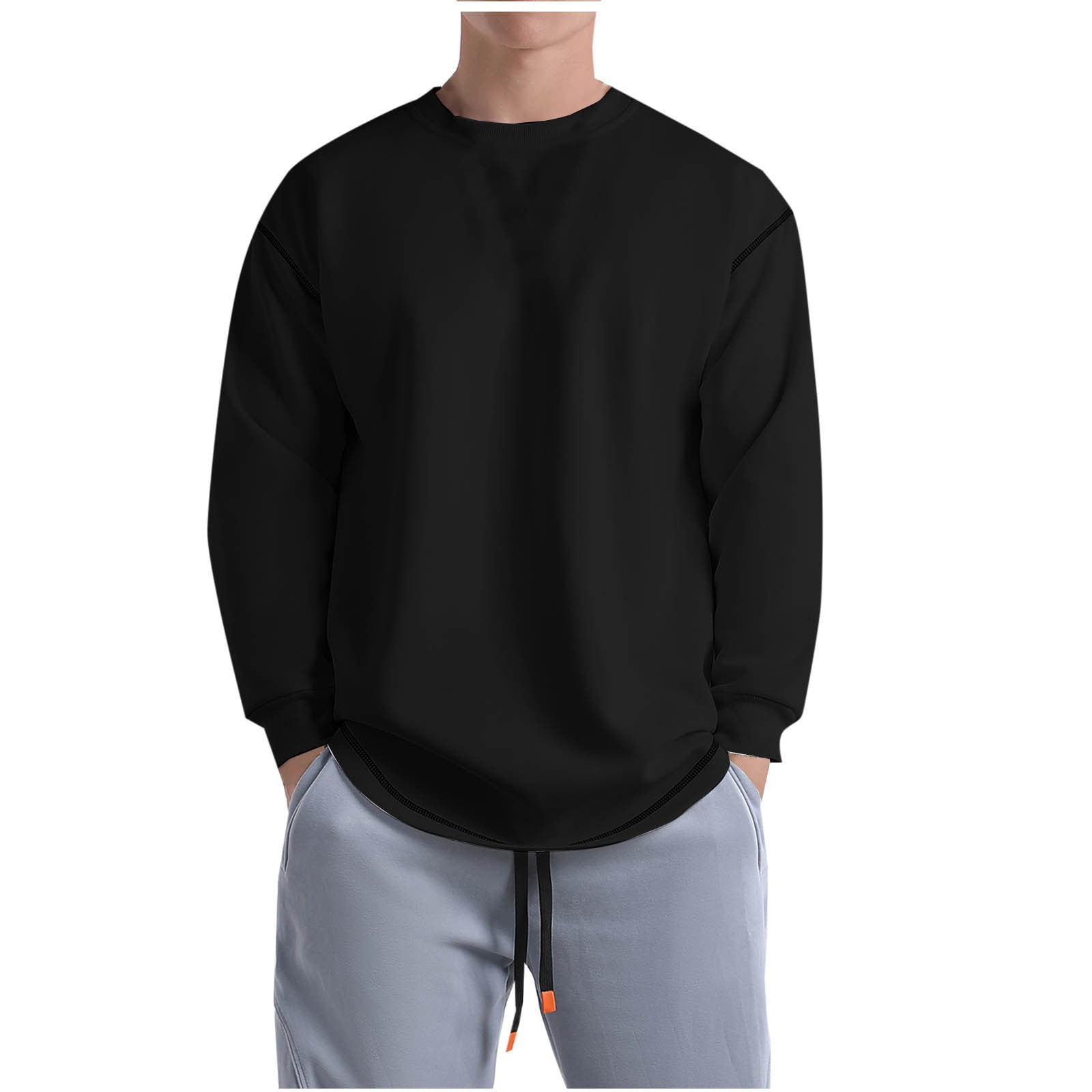 Pisexur Men's Sweatshirts Solid Color Pullover Sweatshirt Long