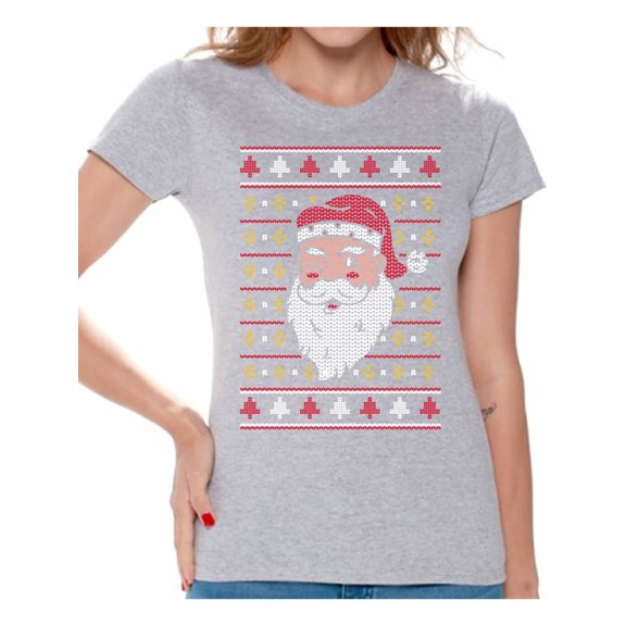 Santa Women Christmas Shirt Xmas Gifts Xmas Pattern Women's Tee Happy Holidays Merry Xmas T-Shirt